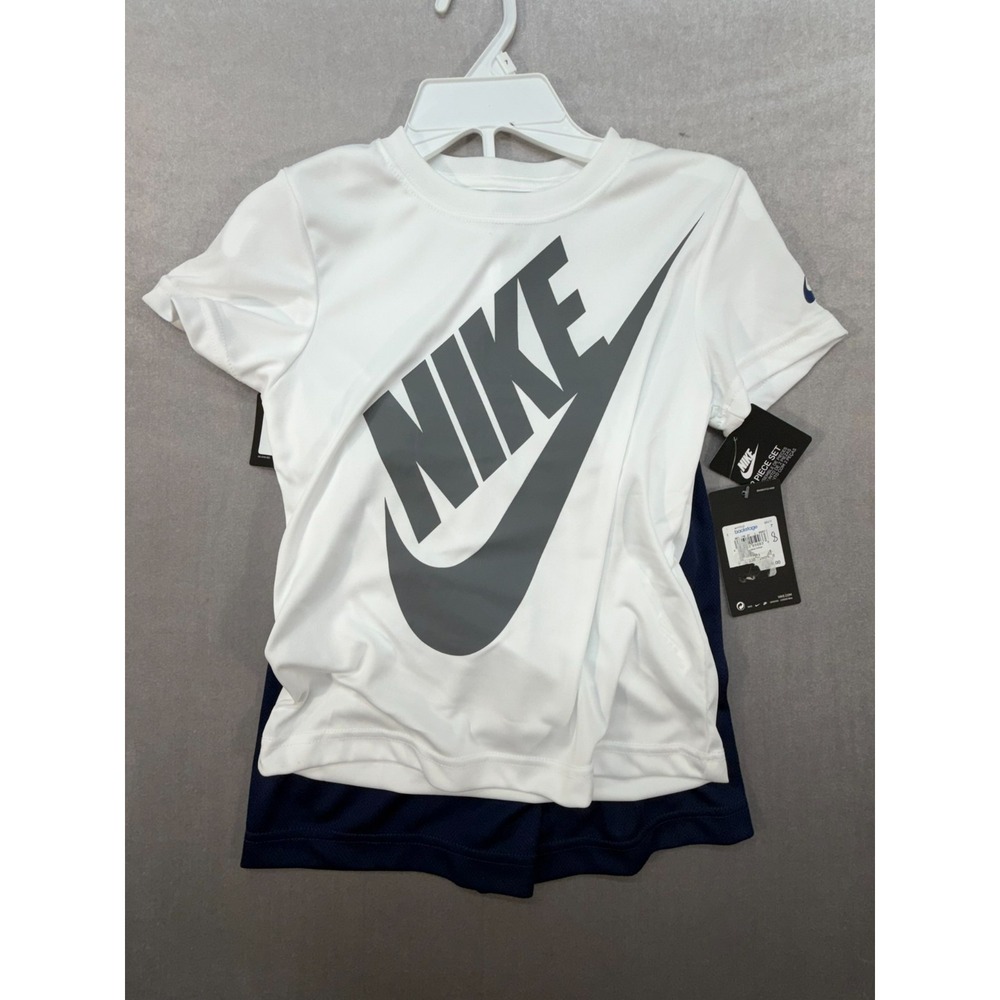 New Nike Kids Boys Two Piece Outfit Shirt Shorts White Navy Size 7